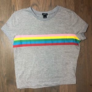 Grey Rue 21 T-Shirt With Rainbow Stripe